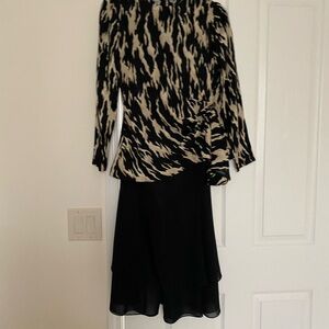 Adrianna Papell Sz 4,silk Blk & tan 2 pc skirt & top